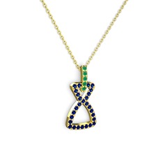 Simla Kolye - Kök zümrüt ve lab safir 18 ayar altın kolye (40 cm altın rolo zincir) #1xe3z20