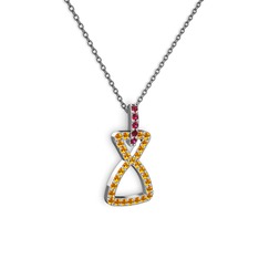 Rodolit garnet ve sitrin 14 ayar beyaz altın kolye (40 cm gümüş rolo zincir)