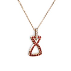 Beyaz zirkon ve garnet 14 ayar rose altın kolye (40 cm gümüş rolo zincir)