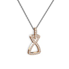 Swarovski ve beyaz zirkon 18 ayar rose altın kolye (40 cm gümüş rolo zincir)