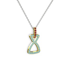 Simla Kolye - Rodolit garnet ve akuamarin 925 ayar altın kaplama gümüş kolye (40 cm gümüş rolo zincir) #1xx27na