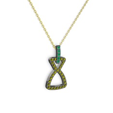 Simla Kolye - Kök zümrüt ve peridot 925 ayar siyah rodyum kaplama gümüş kolye (40 cm altın rolo zincir) #1xzpyli