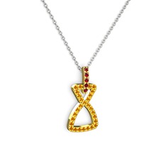 Garnet ve sitrin 14 ayar altın kolye (40 cm beyaz altın rolo zincir)
