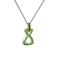 Siyah zirkon ve yeşil kuvars 8 ayar altın kolye (40 cm gümüş rolo zincir)