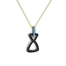 Simla Kolye - Akuamarin ve siyah zirkon 925 ayar siyah rodyum kaplama gümüş kolye (40 cm altın rolo zincir) #1y339vq