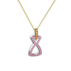 Simla Kolye - Sitrin ve pembe kuvars 14 ayar beyaz altın kolye (40 cm gümüş rolo zincir) #1y83w1t