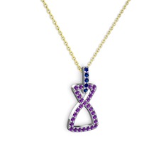 Simla Kolye - Lab safir ve ametist 8 ayar beyaz altın kolye (40 cm altın rolo zincir) #1y9tse2