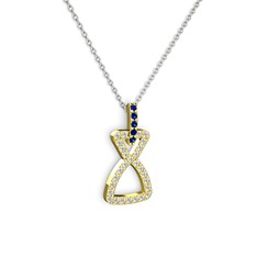 Lab safir ve swarovski 925 ayar altın kaplama gümüş kolye (40 cm beyaz altın rolo zincir)