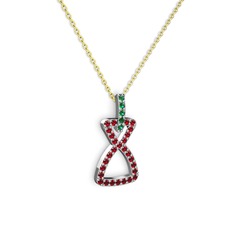 Yeşil kuvars ve garnet 8 ayar beyaz altın kolye (40 cm gümüş rolo zincir)