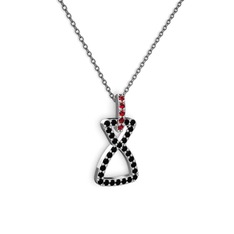 Simla Kolye - Garnet ve siyah zirkon 8 ayar beyaz altın kolye (40 cm gümüş rolo zincir) #1ysfomb