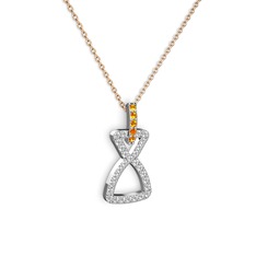 Sitrin ve swarovski 14 ayar beyaz altın kolye (40 cm gümüş rolo zincir)