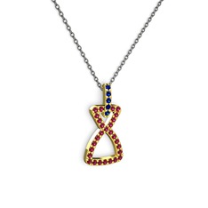 Simla Kolye - Lab safir ve rodolit garnet 14 ayar altın kolye (40 cm gümüş rolo zincir) #1yzh0a2