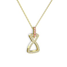 Simla Kolye - Pembe kuvars ve swarovski 925 ayar altın kaplama gümüş kolye (40 cm gümüş rolo zincir) #1z0rm3m