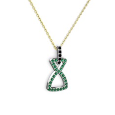 Simla Kolye - Siyah zirkon ve yeşil kuvars 8 ayar beyaz altın kolye (40 cm gümüş rolo zincir) #200m4e