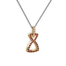 Simla Kolye - Pembe kuvars ve rodolit garnet 14 ayar altın kolye (40 cm gümüş rolo zincir) #25jdn3