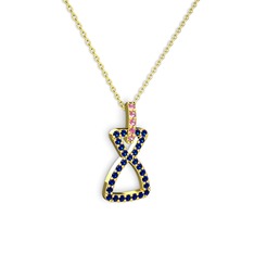 Simla Kolye - Pembe kuvars ve lab safir 8 ayar altın kolye (40 cm altın rolo zincir) #2880ga