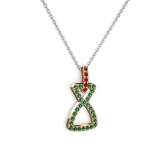 Simla Kolye - Garnet ve yeşil kuvars 18 ayar rose altın kolye (40 cm gümüş rolo zincir) #28i7z8