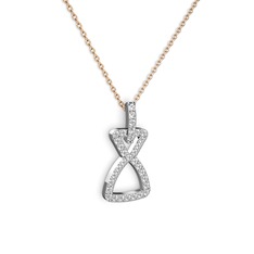 Simla Kolye - Pırlanta ve beyaz zirkon 18 ayar beyaz altın kolye (0.55 karat, 40 cm rose altın rolo zincir) #2g728c