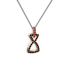 Garnet ve siyah zirkon 14 ayar rose altın kolye (40 cm gümüş rolo zincir)