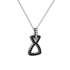 Simla Kolye - Pırlanta ve siyah zirkon 925 ayar siyah rodyum kaplama gümüş kolye (0.55 karat, 40 cm gümüş rolo zincir) #2ziykv