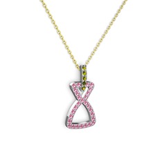 Simla Kolye - Peridot ve pembe kuvars 14 ayar beyaz altın kolye (40 cm altın rolo zincir) #35obl8