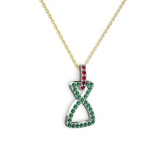 Garnet ve yeşil kuvars 18 ayar beyaz altın kolye (40 cm gümüş rolo zincir)