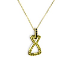 Siyah zirkon ve peridot 925 ayar altın kaplama gümüş kolye (40 cm altın rolo zincir)