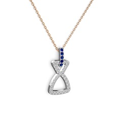 Simla Kolye - Lab safir ve swarovski 14 ayar beyaz altın kolye (40 cm rose altın rolo zincir) #3oyk45