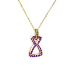 Simla Kolye - Peridot ve ametist 925 ayar rose altın kaplama gümüş kolye (40 cm altın rolo zincir) #3prxs3