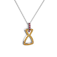 Simla Kolye - Rodolit garnet ve sitrin 8 ayar beyaz altın kolye (40 cm beyaz altın rolo zincir) #3vdium