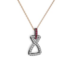 Simla Kolye - Rodolit garnet ve pırlanta 925 ayar siyah rodyum kaplama gümüş kolye (0.374 karat, 40 cm rose altın rolo zincir) #3vi767