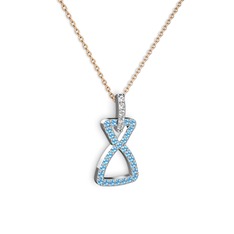Swarovski ve akuamarin 925 ayar gümüş kolye (40 cm rose altın rolo zincir)
