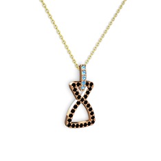 Akuamarin ve siyah zirkon 925 ayar rose altın kaplama gümüş kolye (40 cm gümüş rolo zincir)