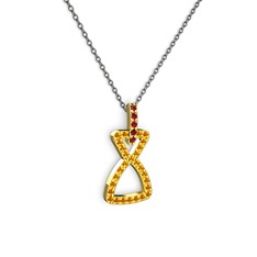 Garnet ve sitrin 8 ayar altın kolye (40 cm gümüş rolo zincir)