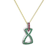 Rodolit garnet ve yeşil kuvars 925 ayar gümüş kolye (40 cm altın rolo zincir)