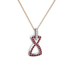 Beyaz zirkon ve garnet 14 ayar beyaz altın kolye (40 cm rose altın rolo zincir)