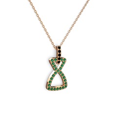 Simla Kolye - Siyah zirkon ve yeşil kuvars 8 ayar rose altın kolye (40 cm rose altın rolo zincir) #508p6b