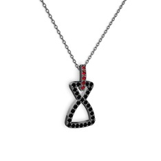 Simla Kolye - Garnet ve siyah zirkon 925 ayar siyah rodyum kaplama gümüş kolye (40 cm gümüş rolo zincir) #5ast8c