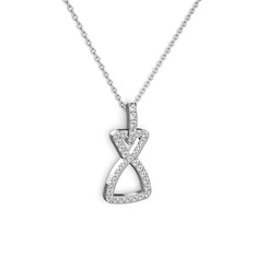 Simla Kolye - Swarovski ve pırlanta 18 ayar beyaz altın kolye (0.374 karat, 40 cm beyaz altın rolo zincir) #5e2vr4