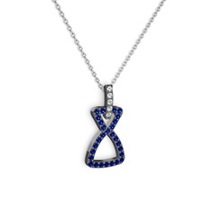 Simla Kolye - Swarovski ve lab safir 925 ayar siyah rodyum kaplama gümüş kolye (40 cm beyaz altın rolo zincir) #5hqe18