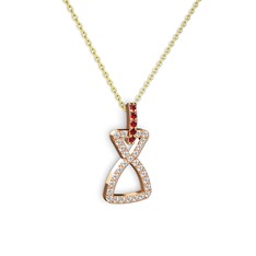 Garnet ve swarovski 8 ayar rose altın kolye (40 cm gümüş rolo zincir)