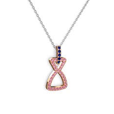 Simla Kolye - Lab safir ve pembe kuvars 8 ayar rose altın kolye (40 cm gümüş rolo zincir) #5m79dc