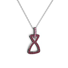 Simla Kolye - Pembe kuvars ve rodolit garnet 925 ayar siyah rodyum kaplama gümüş kolye (40 cm gümüş rolo zincir) #5u58hp