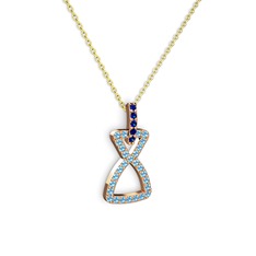 Simla Kolye - Lab safir ve akuamarin 8 ayar rose altın kolye (40 cm altın rolo zincir) #6a732o