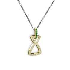 Simla Kolye - Yeşil kuvars ve beyaz zirkon 18 ayar altın kolye (40 cm gümüş rolo zincir) #6j97ko