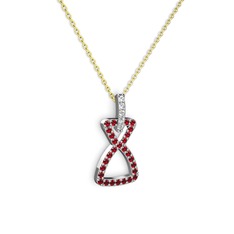 Beyaz zirkon ve garnet 8 ayar beyaz altın kolye (40 cm gümüş rolo zincir)
