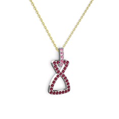Pembe kuvars ve rodolit garnet 18 ayar beyaz altın kolye (40 cm altın rolo zincir)