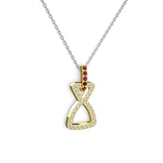 Simla Kolye - Rodolit garnet ve swarovski 18 ayar altın kolye (40 cm beyaz altın rolo zincir) #78hye6