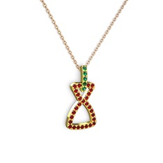 Yeşil kuvars ve garnet 18 ayar altın kolye (40 cm rose altın rolo zincir)