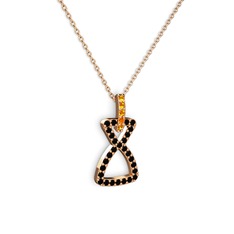 Simla Kolye - Sitrin ve siyah zirkon 925 ayar rose altın kaplama gümüş kolye (40 cm rose altın rolo zincir) #7yc29w